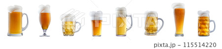 Set of beer cocktails with foam isolated on white background 115514220