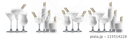 Set of cocktails with decoration from fruits isolated on white background Set of cocktails with decoration from fruits isolated on white background 115514228