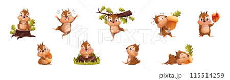 Funny Chipmunk Character with Cute Snout Engaged in Different Activity Vector Set 115514259