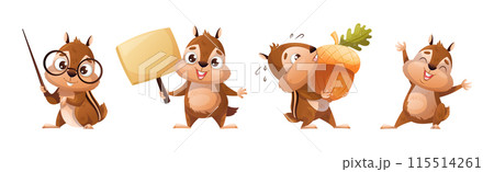 Funny Chipmunk Character with Cute Snout Engaged in Different Activity Vector Set 115514261