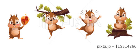 Funny Chipmunk Character with Cute Snout Engaged in Different Activity Vector Set 115514266