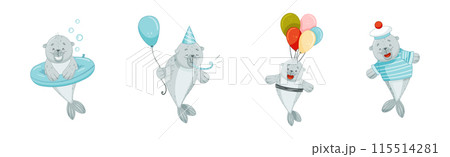 Cute Baby Seal Character with Flipper Vector Set Cute Baby Seal Character with Flipper Vector Set 115514281
