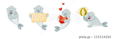 Cute Baby Seal Character with Flipper Vector Set 115514283