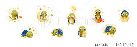 Funny Turtle Character Explore Outer Space Vector Set Funny Turtle Character Explore Outer Space Vector Set 115514314