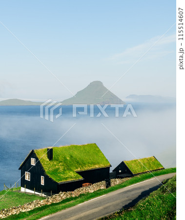House with Grass Roof on a Foggy Morning in Velbastadur House with Grass Roof on a Foggy Morning in Velbastadur 115514607