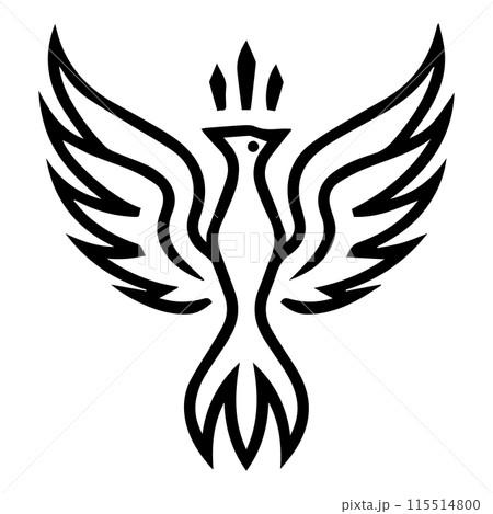 Phoenix logo or modern line icon. Vector line art and icon design with bold outline. Black and white Pixel Perfect minimalistic symbol isolate white background. Creative logotype Phoenix logo or modern line icon. Vector line art and icon design with bold outline. Black and white Pixel Perfect minimalistic symbol isolate white background. Creative logotype 115514800