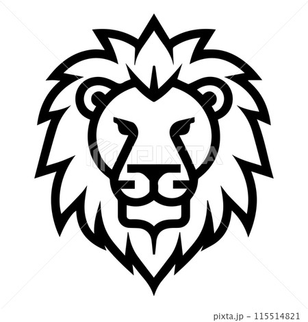 Lion logo or modern line icon. Vector line art and icon design with bold outline. Black and white Pixel Perfect minimalistic symbol isolate white background. Creative logotype 115514821