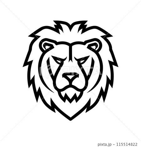 Lion logo or modern line icon. Vector line art and icon design with bold outline. Black and white Pixel Perfect minimalistic symbol isolate white background. Creative logotype 115514822