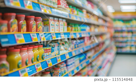 Colorful Drinks On Supermarket Shelves 115514848