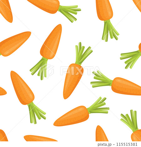 Vector Seamless Cute Pattern Cartoon Flat Carrots on White Background. Fresh Orange Color Carrot Print. Healthy Eating Concept Vector Seamless Cute Pattern Cartoon Flat Carrots on White Background. Fresh Orange Color Carrot Print. Healthy Eating Concept 115515381