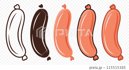 Flat Vector Sausage Icon Set. Cartoon Sausage Icon, Isolated 115515385