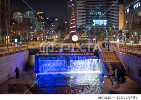 Night view of Cheonggyecheon Stream in downtown Seoul, capital of South Korea Night view of Cheonggyecheon Stream in downtown Seoul, capital of South Korea 115515408