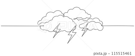 Continuous one line editable drawing of thundercloud and lightning. Concept of sadness in inclement weather , depression, stress, . Single line vector illustration 115515461