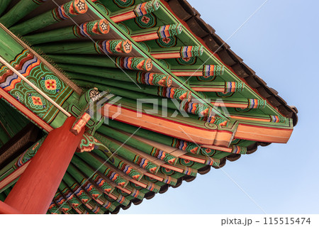Korean architecture roof details at royal palace of Joseon dynasty in Seoul South Korea Korean architecture roof details at royal palace of Joseon dynasty in Seoul South Korea 115515474