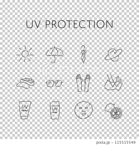 一組鬆散的手繪插畫物品,可防止紫外線。 一組鬆散的手繪插畫物品,可防止紫外線。 115515549