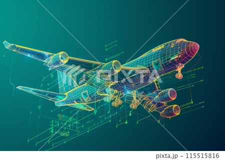 Cargo plane 3d model spinning against a blue backdrop, symbolizing air freight and logistics 115515816