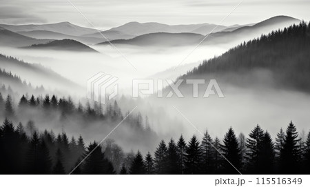 Misty Forest Landscape at Dawn 115516349