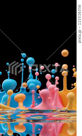 Vibrant Paint Drops Splashing on Black Backgroundのイラスト素材 [115516356 ...
