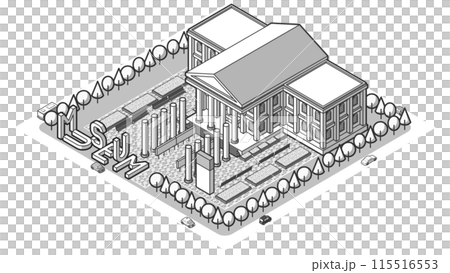 Aerial view of a three-dimensional museum vector illustration Aerial view of a three-dimensional museum vector illustration 115516553