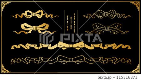 A set of ribbons with a retro Japanese design. Gold. A set of ribbons with a retro Japanese design. Gold. 115516873