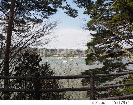 日本三景のひとつ、松島海岸にある福浦島から眺める松島の絶景 115517954