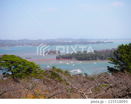 日本三景のひとつ、松島にある西行戻しの松公園から眺める絶景 日本三景のひとつ、松島にある西行戻しの松公園から眺める絶景 115518093