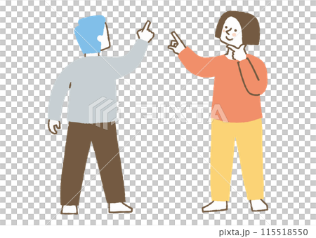 一個男人和一個女人指著某個地方思考顏色 115518550