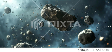 A stunning view of floating asteroids in deep space, showcasing the vastness and beauty of the cosmos. 115518840