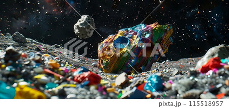 Colorful asteroid floating in a cosmic scene,...のイラスト素材 [115518957] - PIXTA
