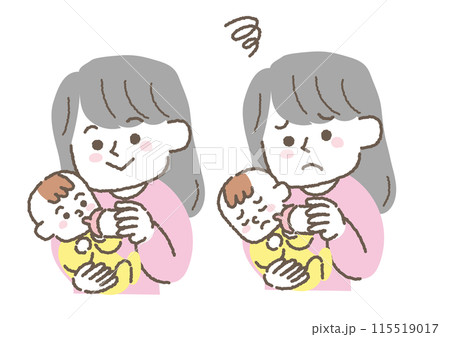 赤ちゃんにミルクをあげている母親のイラストセット 赤ちゃんにミルクをあげている母親のイラストセット 115519017