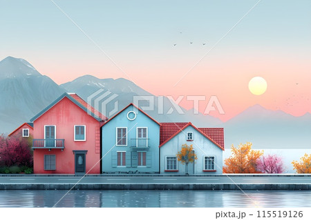 カラフルな家が並んでいる写真4 AI生成画像 カラフルな家が並んでいる写真4 AI生成画像 115519126