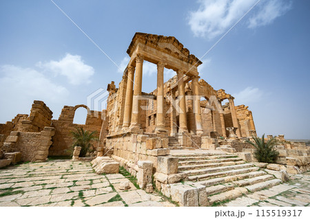 Ruins of Capitoline Temples in antique forum of Sbeitla, Tunisia Ruins of Capitoline Temples in antique forum of Sbeitla, Tunisia 115519317
