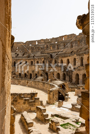 Ruins of largest colosseum in North Africa, fighting gladiat. El Jem, Tunisia Ruins of largest colosseum in North Africa, fighting gladiat. El Jem, Tunisia 115519318