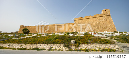External view of quadrangular Mahdia Fort in Tunisia External view of quadrangular Mahdia Fort in Tunisia 115519387