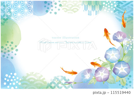 水彩タッチの朝顔と金魚の和柄の背景 115519440