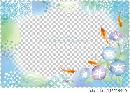 水彩タッチの朝顔と金魚の和柄の背景 115519440