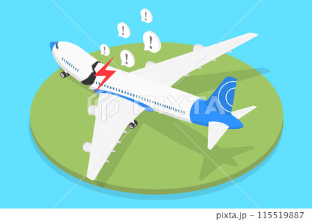 3D Isometric Flat Vector Illustration of Airplane Accident, Damaged Aircraft 115519887