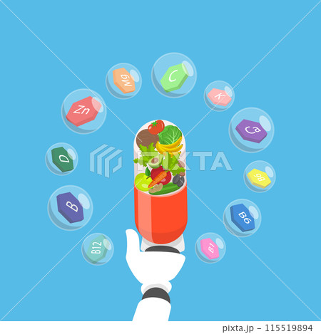 3D Isometric Flat Vector Illustration of Medical Cybernetics Innovation, Supplement Nutrition 115519894