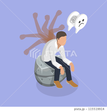 3D Isometric Flat Vector Illustration of Self-flagellation, Psychological Problems 3D Isometric Flat Vector Illustration of Self-flagellation, Psychological Problems 115519914