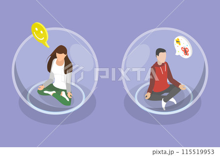 3D Isometric Flat Vector Illustration of Introverts, Person in Bubble Barrier 115519953