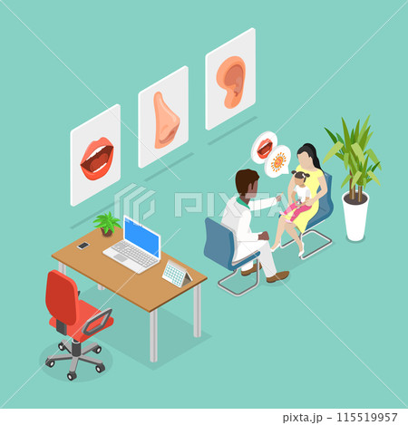 3D Isometric Flat Vector Illustration of Symptoms of a Viral Infection, Family Doctor 3D Isometric Flat Vector Illustration of Symptoms of a Viral Infection, Family Doctor 115519957