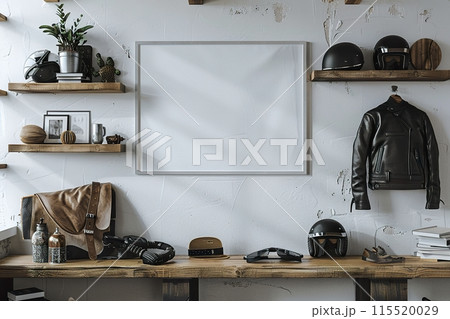 Stylish Workspace with Blank Frame 115520029