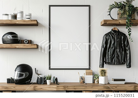 Stylish Workspace with Blank Frame 115520031