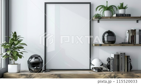Stylish Workspace with Blank Frame 115520033