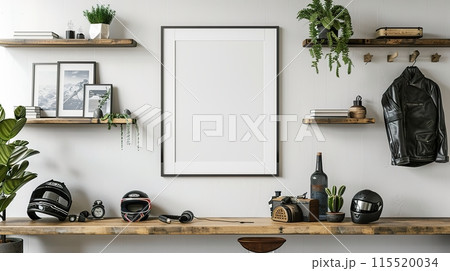 Stylish Workspace with Blank Frame 115520034