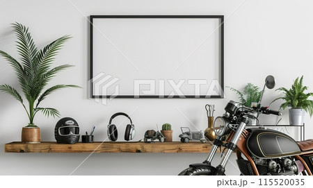 Stylish Workspace with Blank Frame 115520035