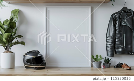 Stylish Workspace with Blank Frame 115520036