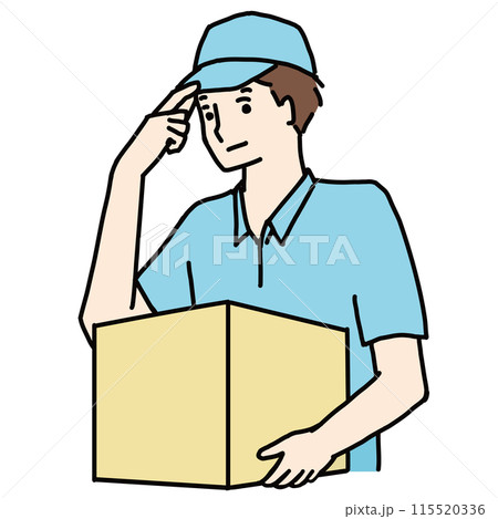 笑顔で荷物を配達する宅配業者の線画イラスト 笑顔で荷物を配達する宅配業者の線画イラスト 115520336
