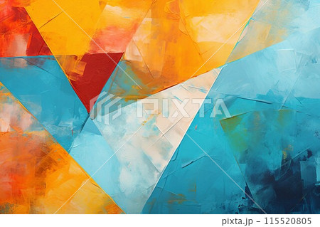 夏用抽象油絵背景バナー）三角を使ったデザインの青緑・白・赤・オレンジ。AI生成画像 115520805