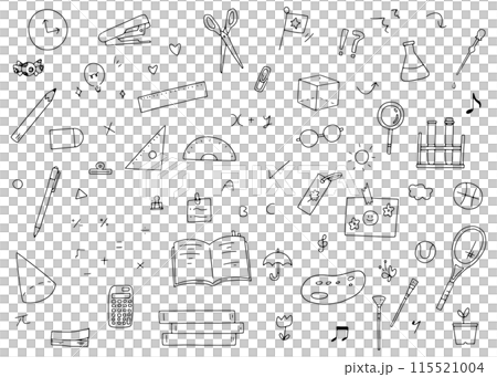 School life, study, stationery illustration set, hand drawn line drawings School life, study, stationery illustration set, hand drawn line drawings 115521004
